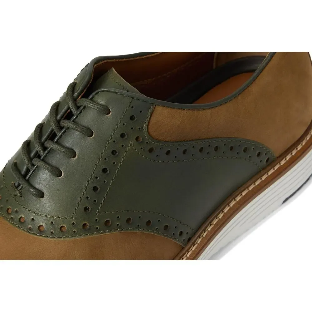 JOHNSTON & MURPHY MENS UPTON SADDLE SNUFF NUBUCK/OLIVE FULL GRAIN 10.5 M (D)